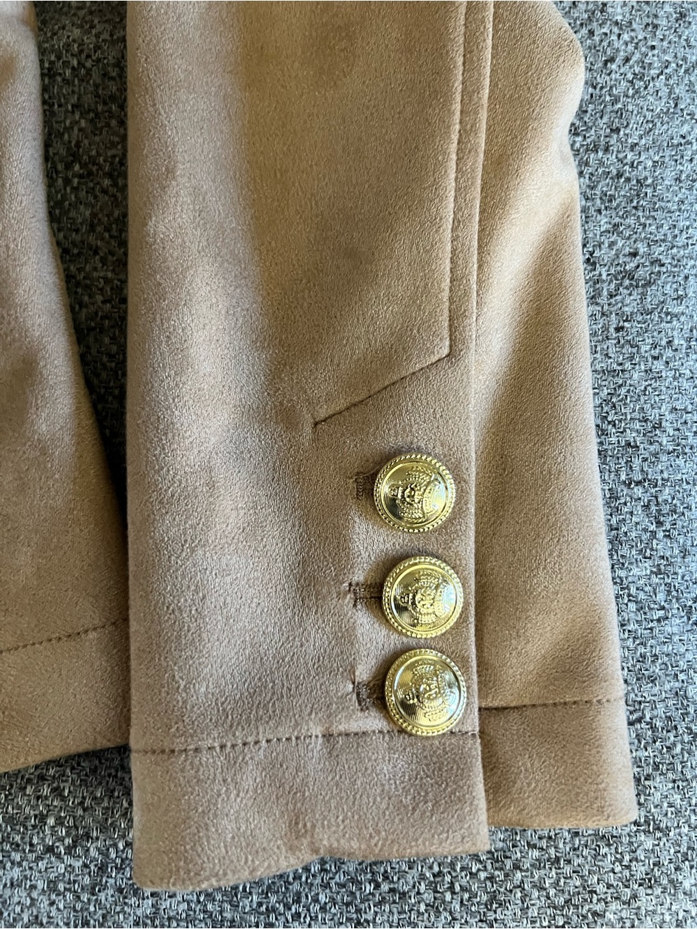 Joie Tan Suede-Style Tailored Blazer with Gold Buttons - Picture 4 of 11